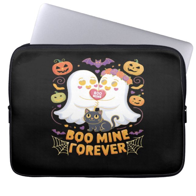 ブミンフォーエバーかわいい幽霊ブラックキャットラブハロー ラップトップスリーブ (正面)