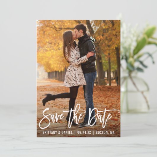 ブモダンラシスクリプトの写真日付カードを保存 セーブザデート (スタンド正面)