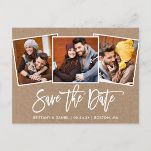 ブモダンラシスクリプトSave the Date 3 Photo Kraft ポストカード