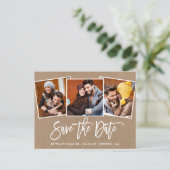 ブモダンラシスクリプトSave the Date 3 Photo Kraft ポストカード (スタンド正面)