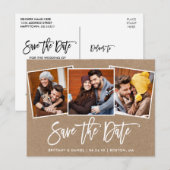 ブモダンラシスクリプトSave the Date 3 Photo Kraft ポストカード (正面/裏面)