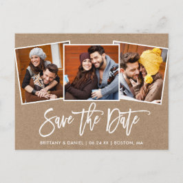 ブモダンラシスクリプトSave the Date 3 Photo Kraft ポストカード