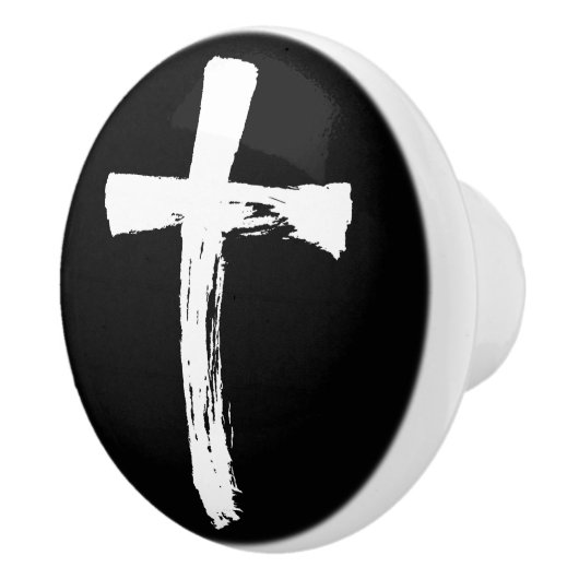 ブモダンラシ十字 – キリスト教白十字架 セラミックノブ (右)