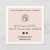 ブモダンラシ感謝していュのスクリプトの順序赤面ピンク スクエア名刺 (裏面)