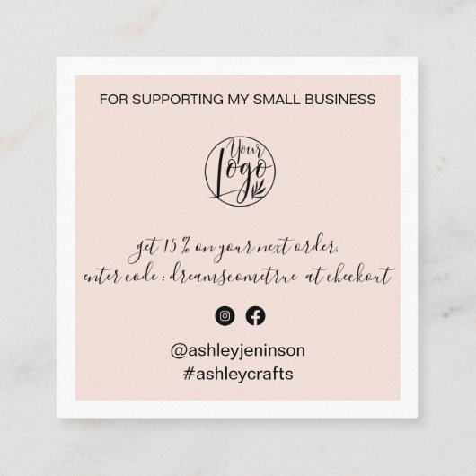 ブモダンラシ感謝していュのスクリプトの順序赤面ピンク スクエア名刺 (裏面)