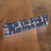 ブモダン絵を描ラシバラ金ゴールド&ネイビーブルースパークル デスクネームプレート (側面)