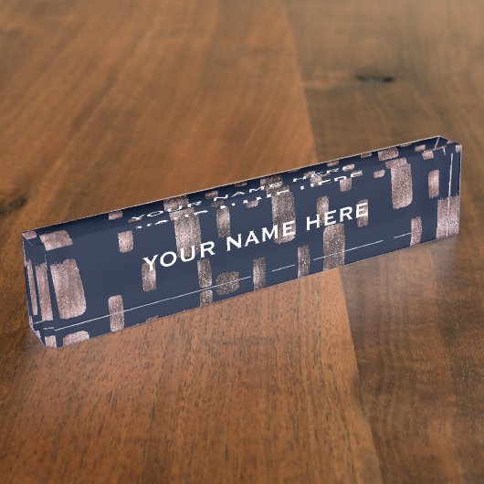 ブモダン絵を描ラシバラ金ゴールド&ネイビーブルースパークル デスクネームプレート (側面)