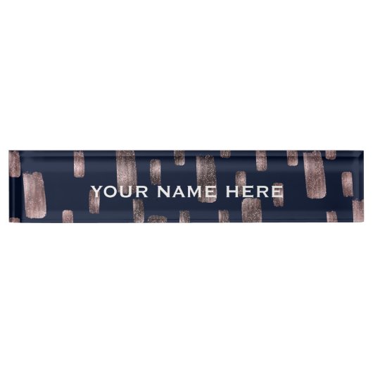ブモダン絵を描ラシバラ金ゴールド&ネイビーブルースパークル デスクネームプレート (正面)