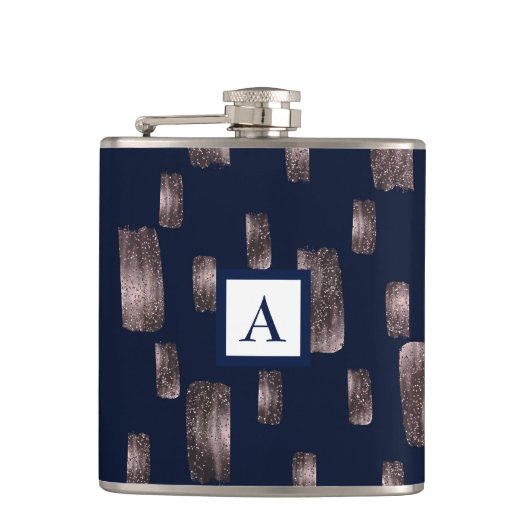 ブモダン絵を描ラシバラ金ゴールド&ネイビーブルースパークル フラスク (正面)