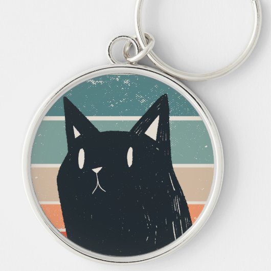 ブラおもしろいックキャットレトロスタイルデザイン キーホルダー (正面)