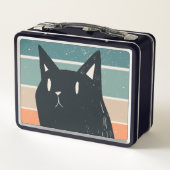 ブラおもしろいックキャットレトロスタイルデザイン メタルランチボックス (裏面)