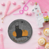 ブラお洒落ックキャットハッピーハローウィンパーティー ペーパープレート (パーティー)