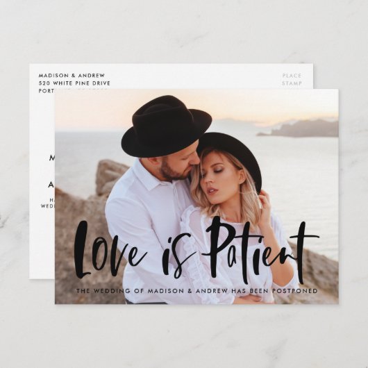 ブラはっきりしたシ文字の愛は忍耐強い延期 案内ポストカード (正面/裏面)