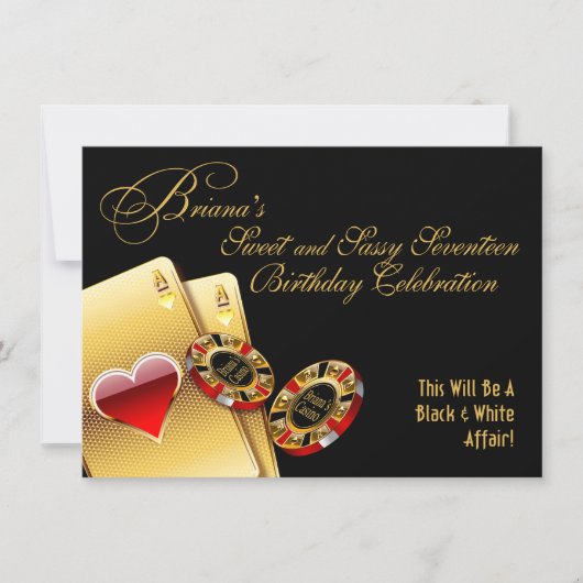 ブライアナのカジノ ナイト 17歳の誕生日パーティー 招待状 (正面)