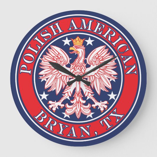 ブライアンテキサス州ポーランドアメリカンイーグル ラージ壁時計 (正面)
