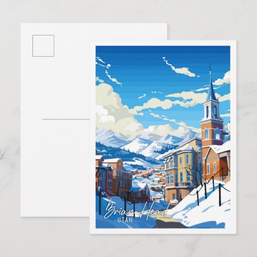 ブライアンヘッドユタヴィンテージ旅行イラストレーション ポストカード (正面/裏面)