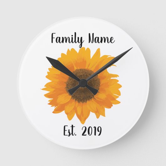 ブライクラシックトイエローヒマワリ顔 ラウンド壁時計 (正面)