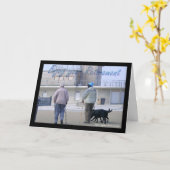 ブライスと男性の退職後の挨拶写真 カード (黄色い花)