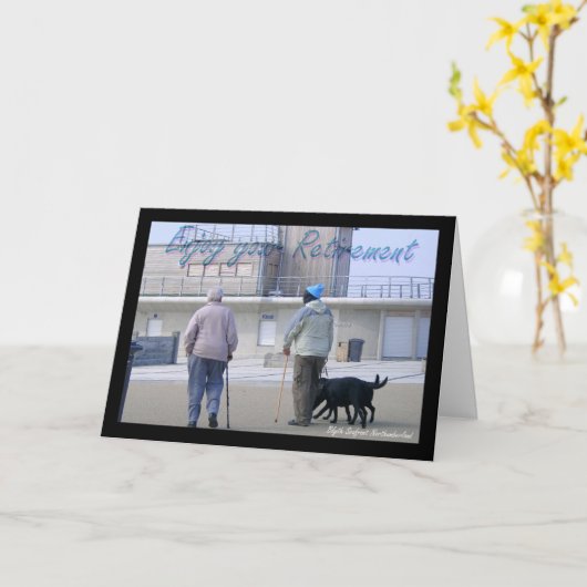 ブライスと男性の退職後の挨拶写真 カード (黄色い花)