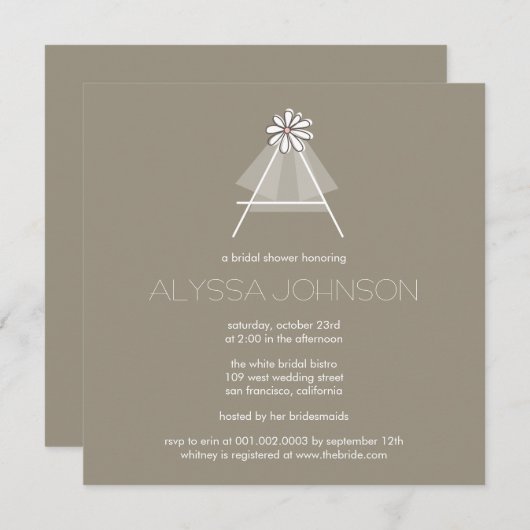 ブライズベールデイジーフラワーモノグラムブライダルシャワー 招待状 (正面/裏面)