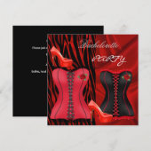 ブライズメイドパーティー コルセット ブラック レッド ハイヒール シューズ 招待状 (正面/裏面)