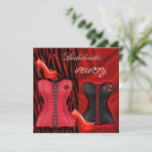 ブライズメイドパーティー コルセット ブラック レッド ハイヒール シューズ 招待状 (スタンド正面)