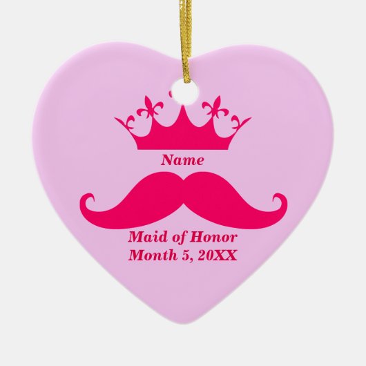 ブライズメイド ピンク ティアラと口ひげ オーナメント (正面)