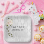 ブライダルあじさいブーケオンホワイトサテン ペーパープレート (パーティー)