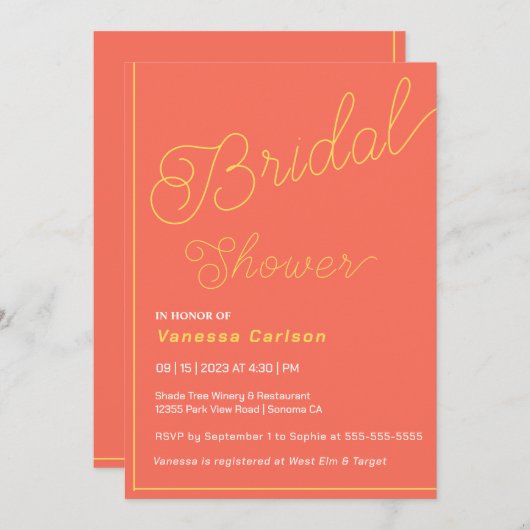 ブライダルお洒落ミニマルシャワーへの招待 招待状 (正面/裏面)