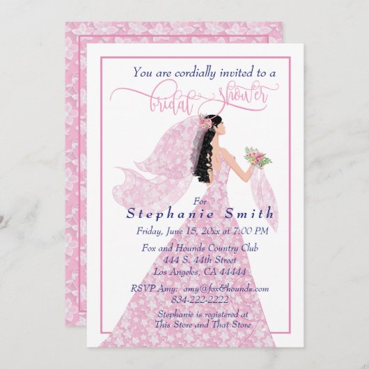 ブライダルかわいらしシャワーの招待状 招待状 (正面/裏面)