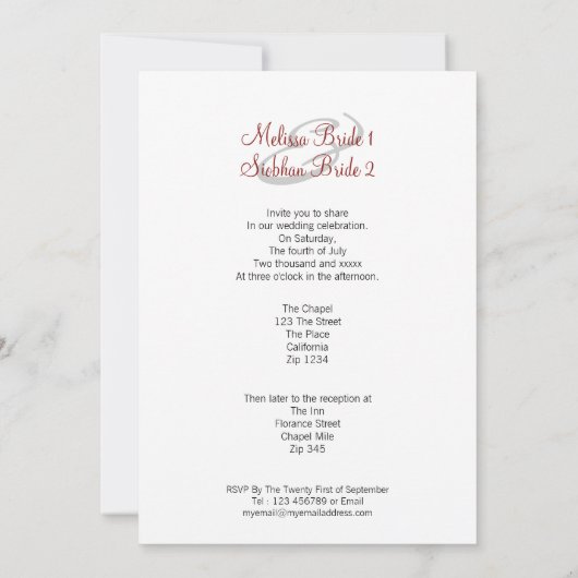 ブライダルのガウンの結婚花嫁 招待状 (裏面)