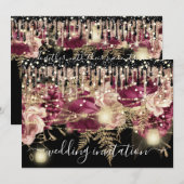 ブライダルの結婚バラドリップピンクマルサラライツブラック 招待状 (正面/裏面)