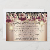 ブライダルの結婚バラドリップピンクマルサラライツ金ゴールド 招待状 (裏面)