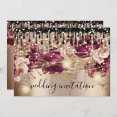 ブライダルの結婚バラドリップピンクマルサラライツ金ゴールド 招待状 (正面/裏面)