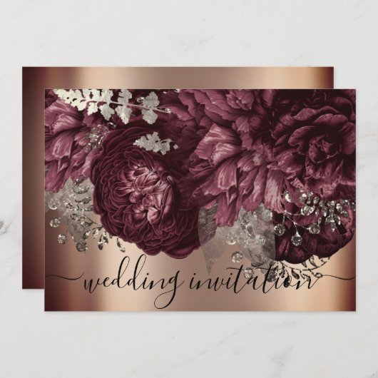 ブライダルの結婚バラブルガンディマルサラフローラ 招待状 (正面/裏面)