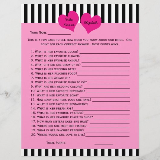 ブライダルまたはウェディングシャワーゲーム – 花嫁ピックカラー (正面)