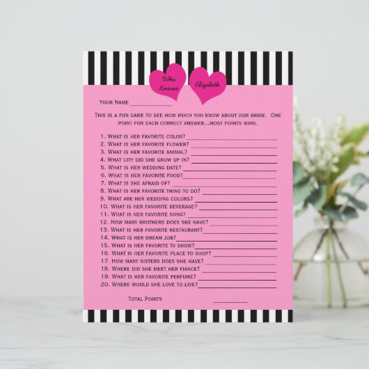 ブライダルまたはウェディングシャワーゲーム – 花嫁ピックカラー (スタンド正面)