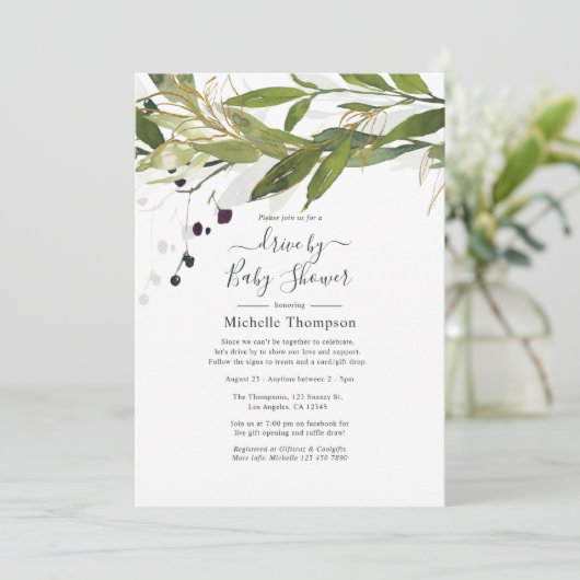 ブライダルまたはベビーシャワーによる水彩緑化ドライブ 招待状 (スタンド正面)