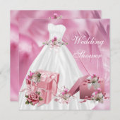 ブライダルウェディングシャワーかわいらしホワイトピンクドレス 招待状 (正面/裏面)