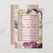 ブライダルウォーターカラーマルサラホワイトフローラバラ金ゴールド 招待状 (正面/裏面)