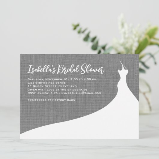 ブライダルエレガントシャワー招待グレーリネン 招待状 (スタンド正面)