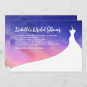 ブライダルエレガントシャワー招待紫の水色 招待状 (正面/裏面)