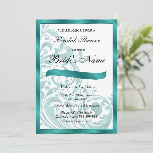ブライダルエレガントシャワー招待 – ティール(緑がかった色) 招待状 (スタンド正面)