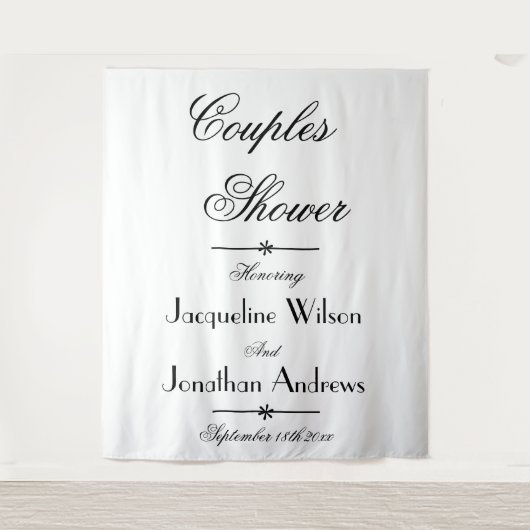 ブライダルカップルのシャワースクリプトフォトブース背景 タペストリー (正面)