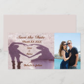 ブライダルカップルのシルエットハート結婚イン砂 セーブザデート (正面/裏面)