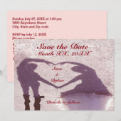 ブライダルカップルのシルエットハート結婚イン砂 セーブザデート (正面/裏面)