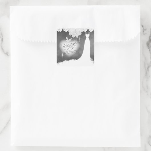 ブライダルガウンをチョークボードにレース&ホワイトドーブ付き スクエアシール (バッグ)