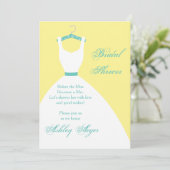 ブライダルガウン付きハンガー – 黄、ピンク、青 招待状 (スタンド正面)