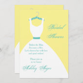 ブライダルガウン付きハンガー – 黄、ピンク、青 招待状 (正面/裏面)