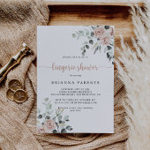 ブライダルクラシックダスティピンクのバラのランジェリーシャワー 招待状